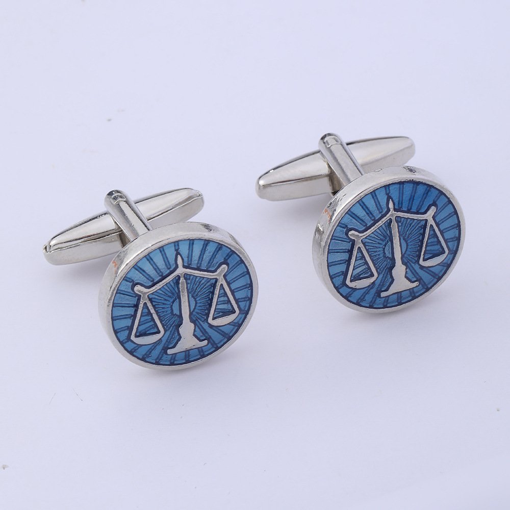 French Round Balance Scale Blue Drip Cufflinks Men's French Shirt Accessories Business Cuff Tacks 2024