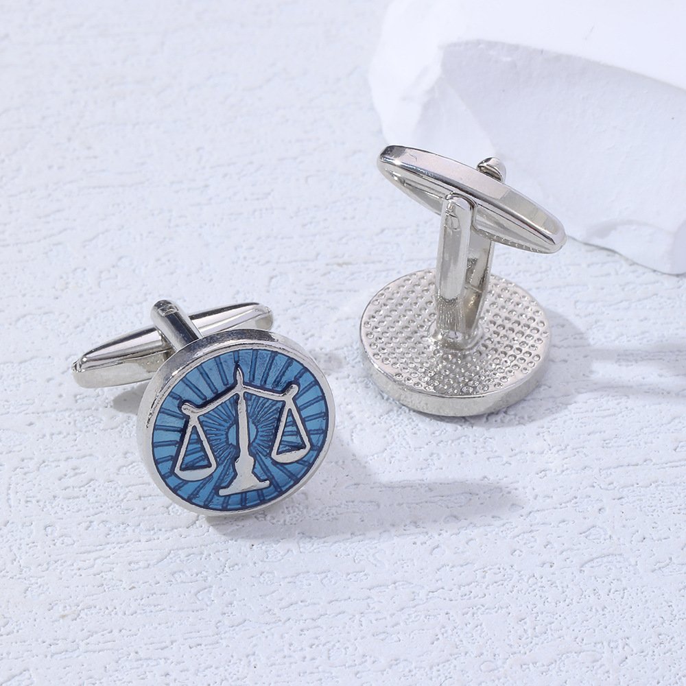 French Round Balance Scale Blue Drip Cufflinks Men's French Shirt Accessories Business Cuff Tacks 2024