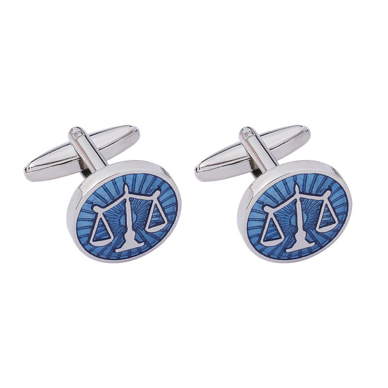 French Round Balance Scale Blue Drip Cufflinks Men's French Shirt Accessories Business Cuff Tacks 2024