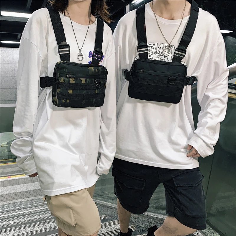 New Fashion Nylon Hip-Hop Men Chest Bag Casual Function Outdoor Style Small Tactical Vest Bags Ins Streetwear Male Chest Bags