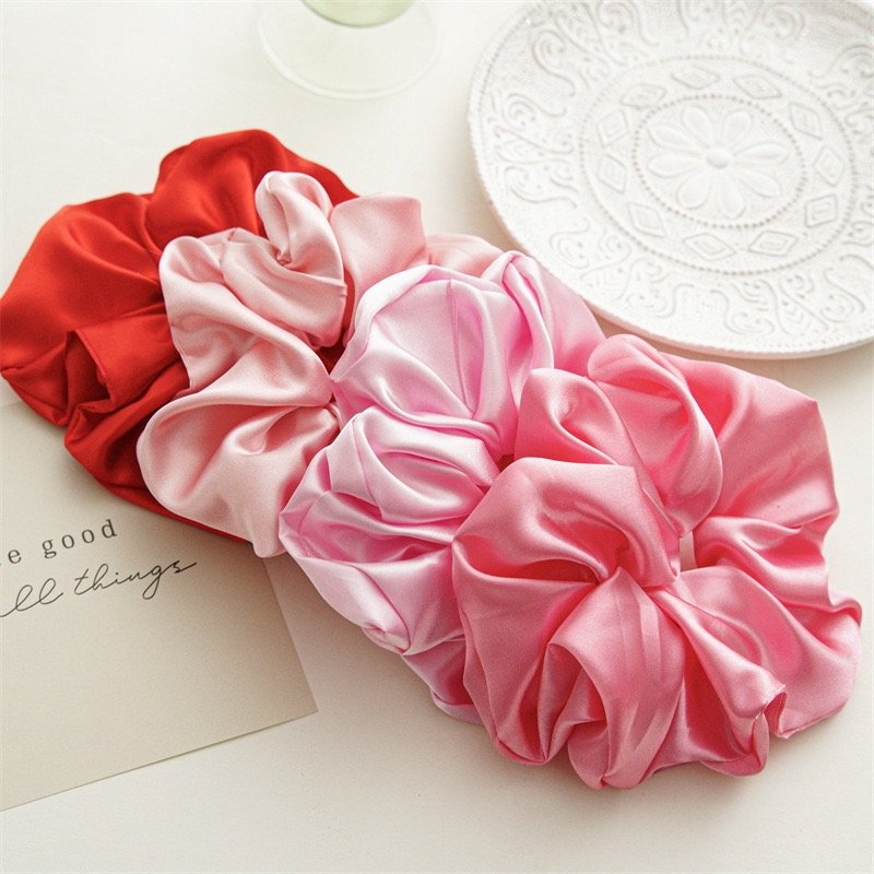 Wholesale Sweet Cute Pink Red Solid Color Huge Large Oversized XXL 18CM Hair Ties Accessories Girls Women Silk Satin Scrunchies