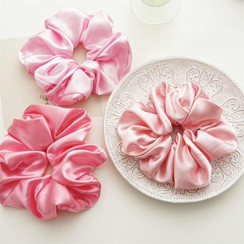 Wholesale Sweet Cute Pink Red Solid Color Huge Large Oversized XXL 18CM Hair Ties Accessories Girls Women Silk Satin Scrunchies