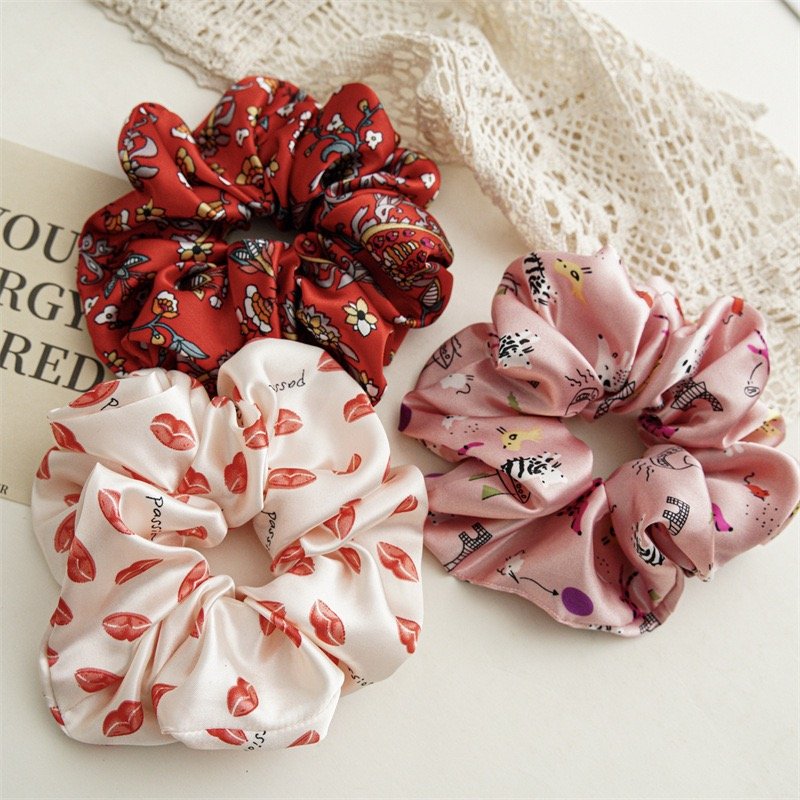 Wholesale Sweet Cute Pink Red Solid Color Huge Large Oversized XXL 18CM Hair Ties Accessories Girls Women Silk Satin Scrunchies
