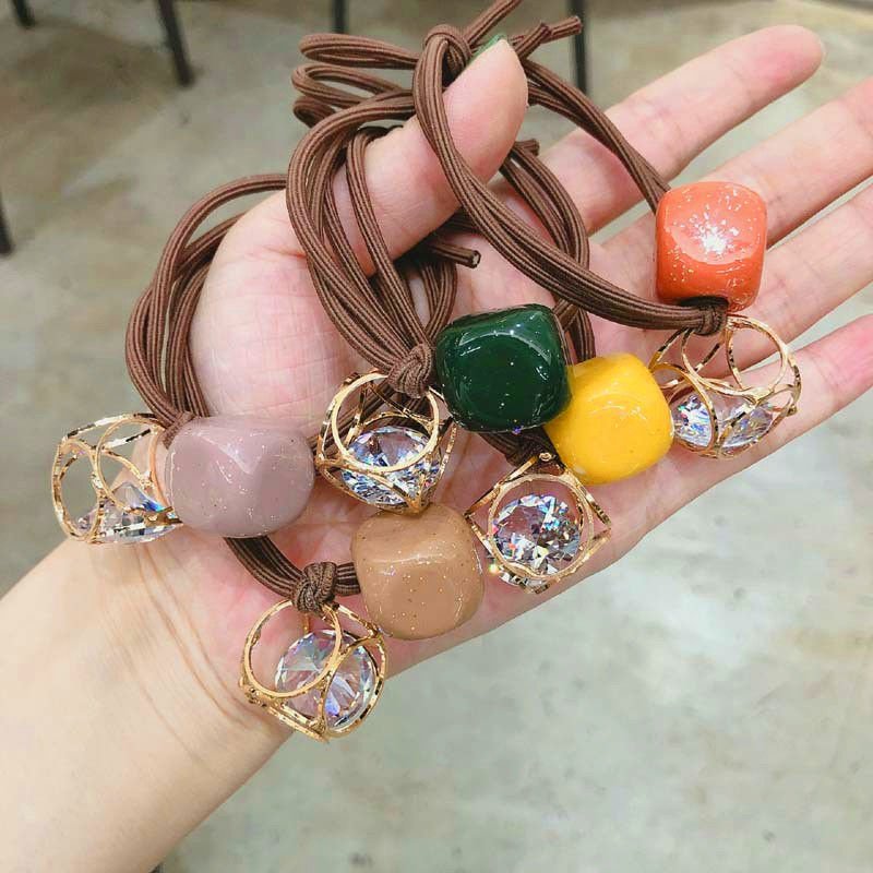 wholesale good quality square beads diamond decoration elastic hair ties accessories