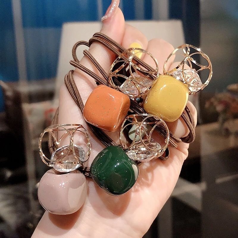 wholesale good quality square beads diamond decoration elastic hair ties accessories