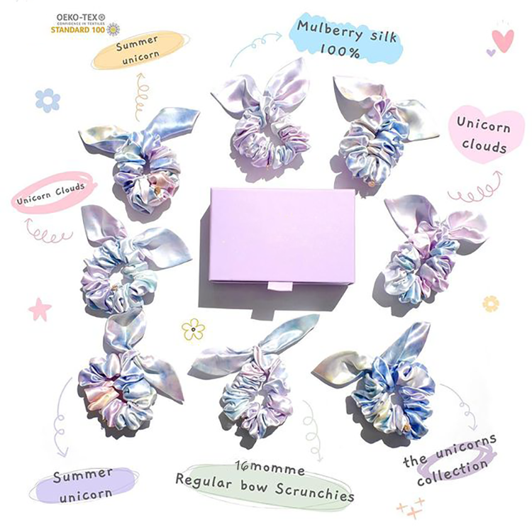 16momme Large Silk Elastic bowknot scrunchie Multi Color 100% pure mulberry Silk bow Scrunchies