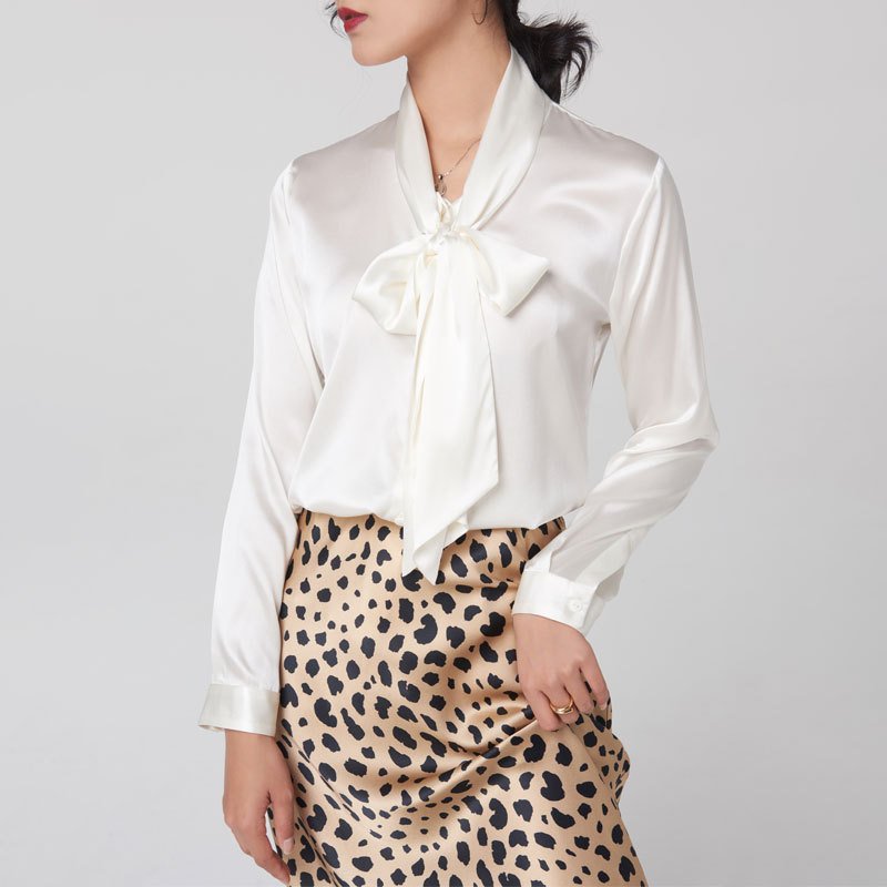 Fashion Style 19MM Long Sleeve 100% Natural Women Silk Wrap Tie Top Blouse Shirt Mulberry Silk Blouse
