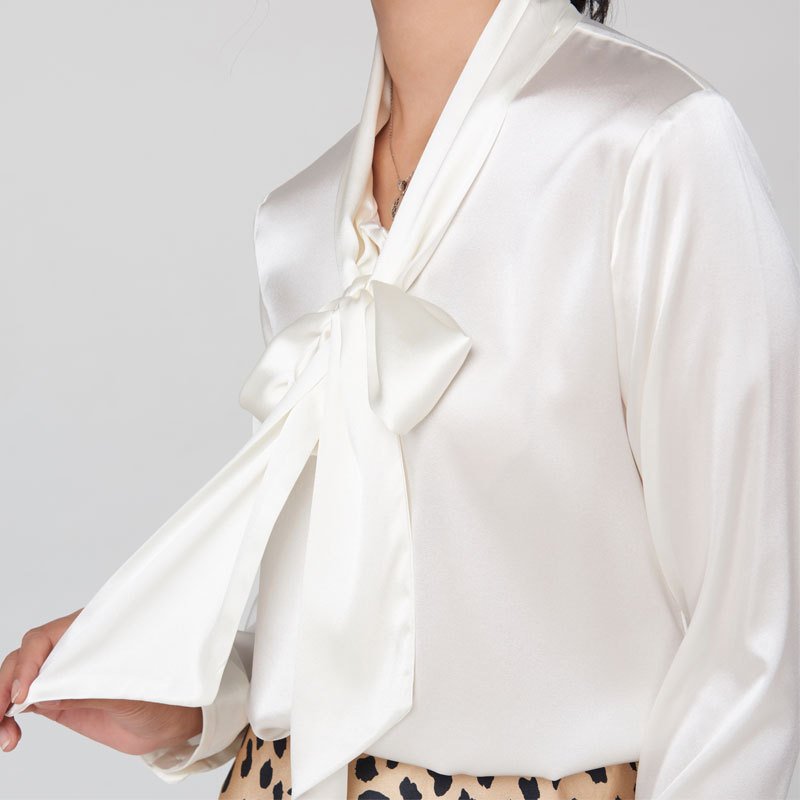 Fashion Style 19MM Long Sleeve 100% Natural Women Silk Wrap Tie Top Blouse Shirt Mulberry Silk Blouse