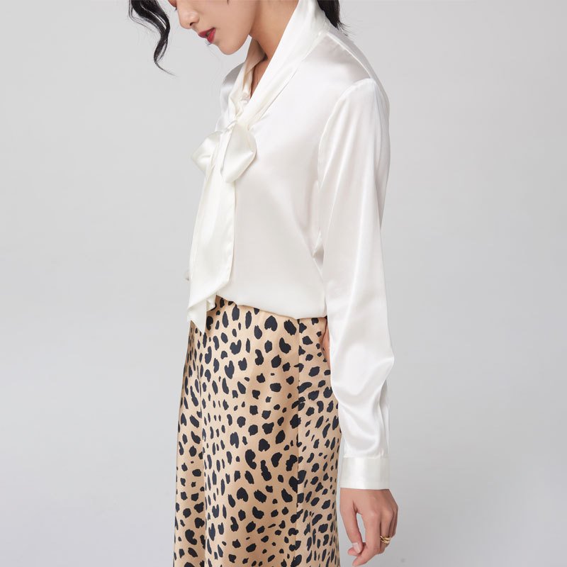 Fashion Style 19MM Long Sleeve 100% Natural Women Silk Wrap Tie Top Blouse Shirt Mulberry Silk Blouse