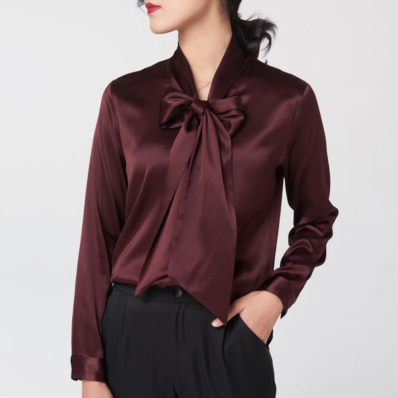 Fashion Style 19MM Long Sleeve 100% Natural Women Silk Wrap Tie Top Blouse Shirt Mulberry Silk Blouse