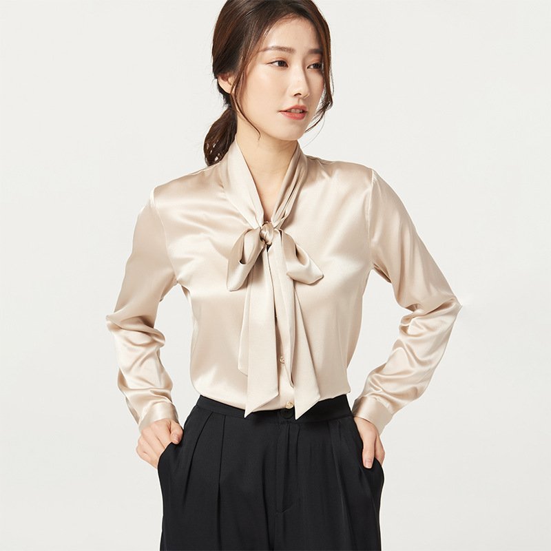 Fashion Style 19MM Long Sleeve 100% Natural Women Silk Wrap Tie Top Blouse Shirt Mulberry Silk Blouse