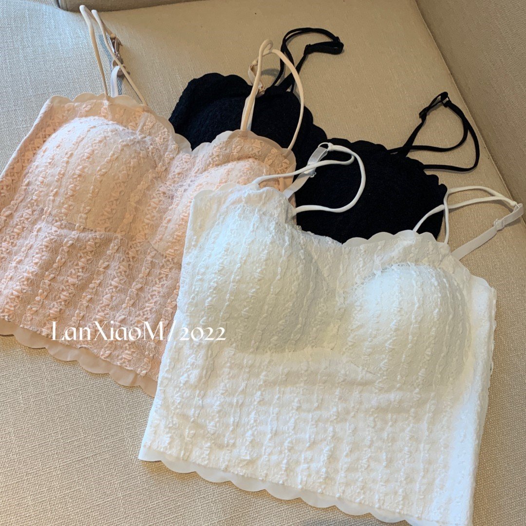 Summer Casual Chest Wrap Top Floral With Ruffles Vest Tube Bra Fashion Sleeveless Sling Cotton Padded Camisoles