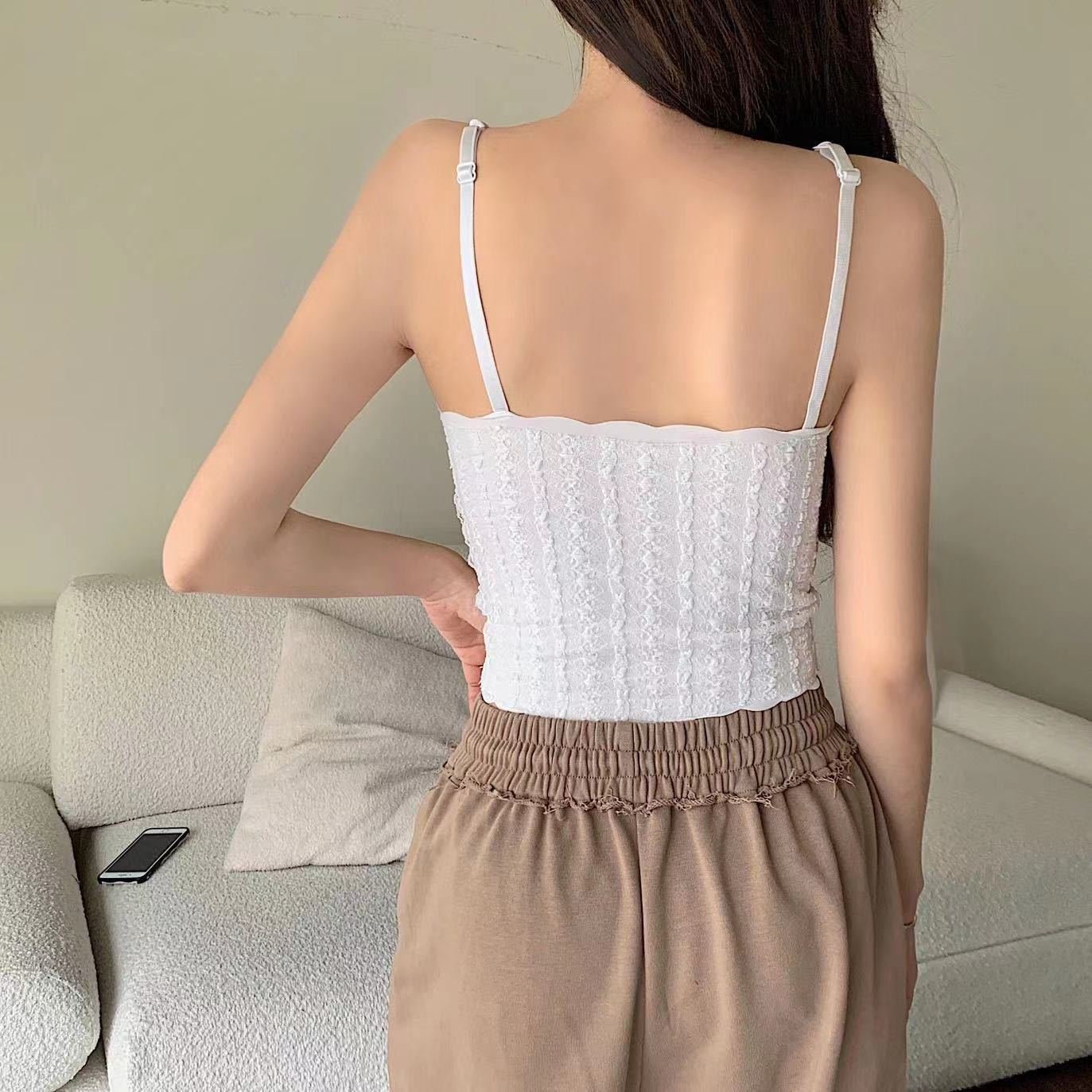 Summer Casual Chest Wrap Top Floral With Ruffles Vest Tube Bra Fashion Sleeveless Sling Cotton Padded Camisoles