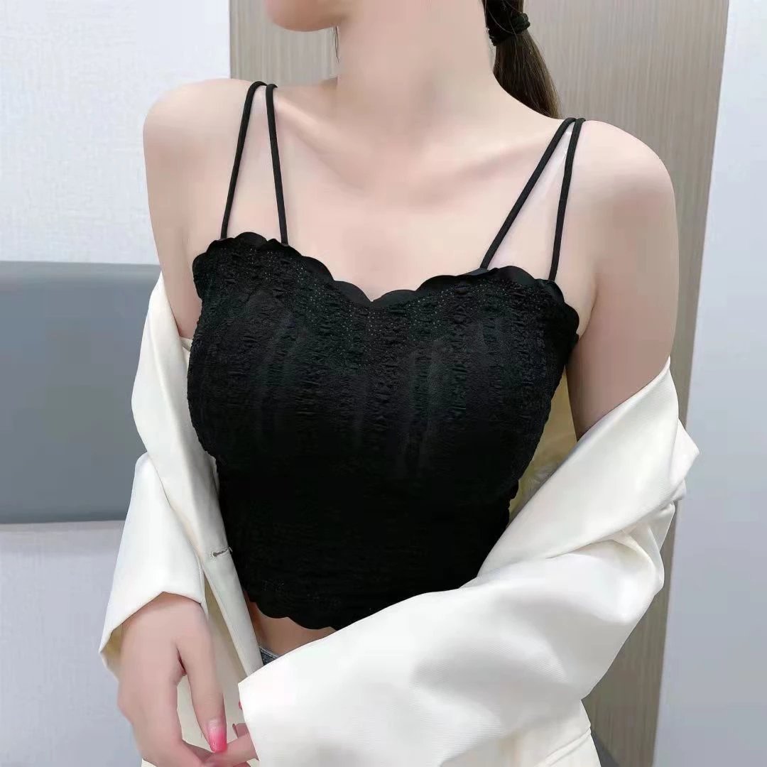 Summer Casual Chest Wrap Top Floral With Ruffles Vest Tube Bra Fashion Sleeveless Sling Cotton Padded Camisoles