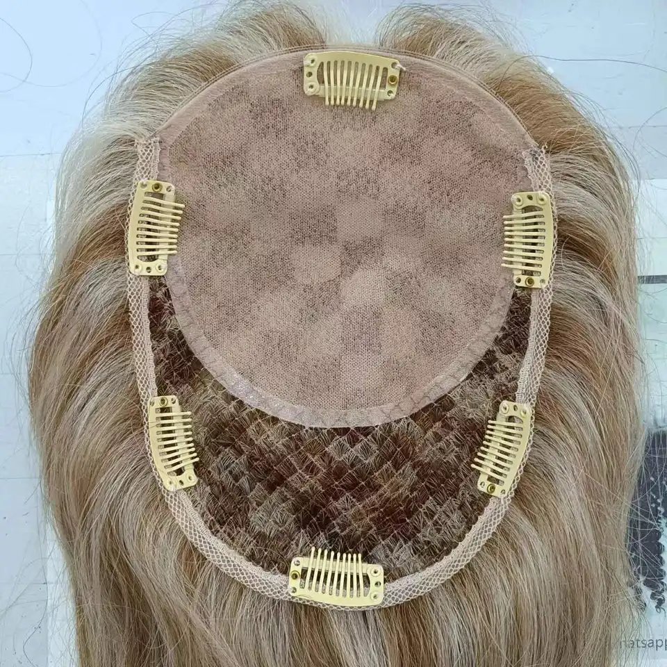 Fish Net PU skin integration toupee raw human hair mesh custom color silk base human hair topper for women