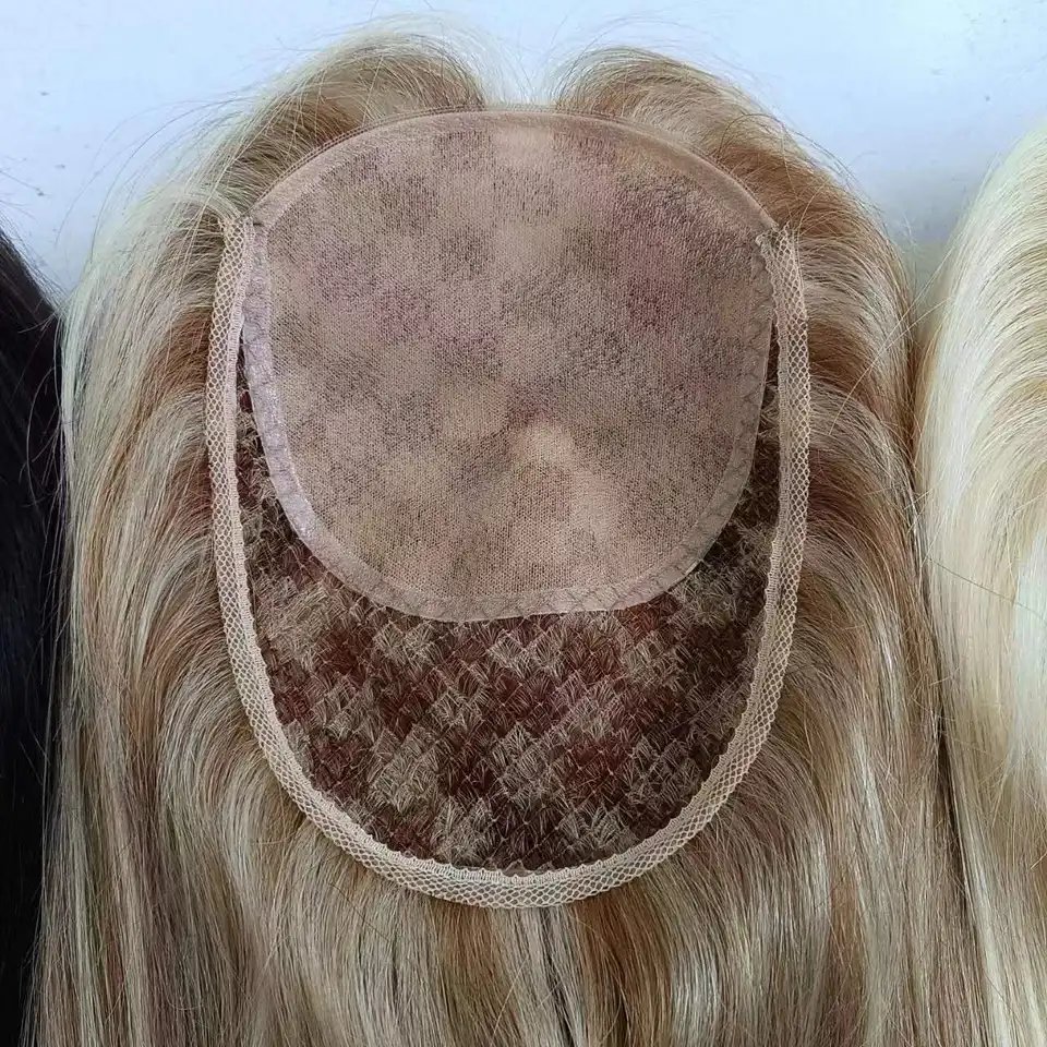 Fish Net PU skin integration toupee raw human hair mesh custom color silk base human hair topper for women