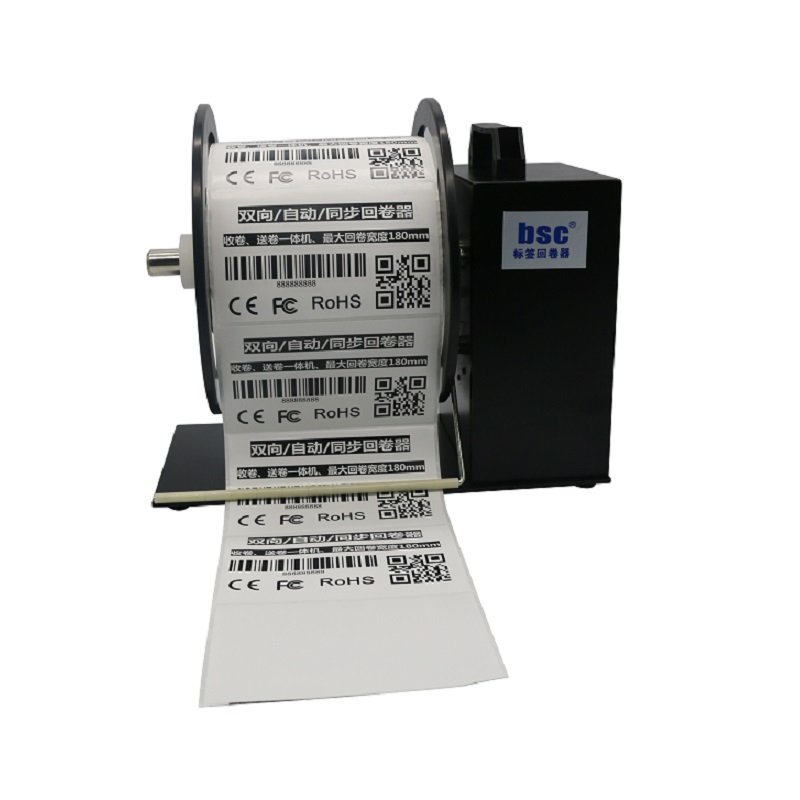 bsc A8 label rewinder machine two way label roll rewinder extra strong motor label rewinder roll barcode with feeding function