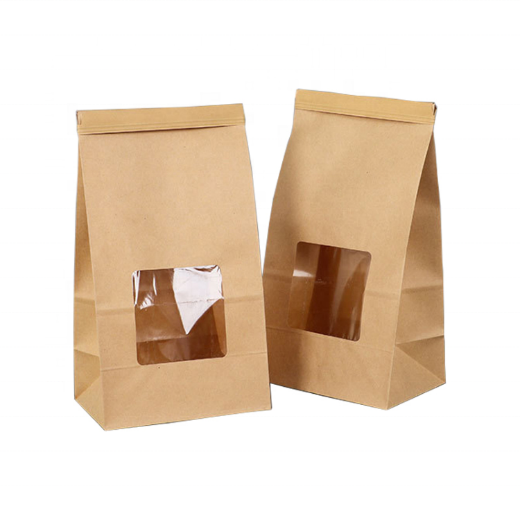 Manufacturer wholesale custom kraft paper bags with window tin tie dessert paper bag kraft coffee bag