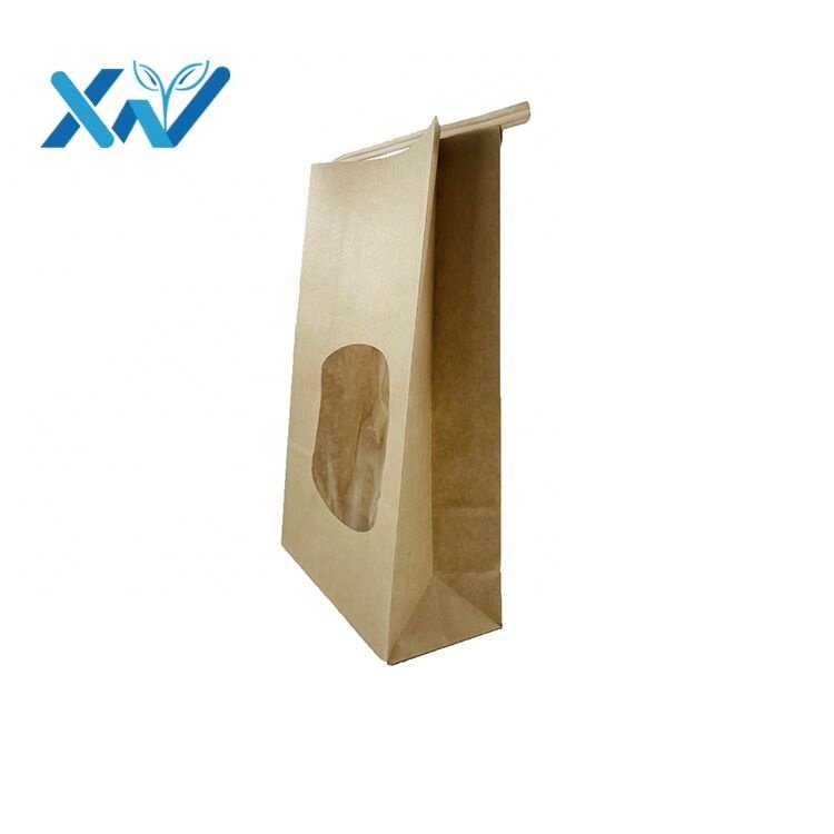 Manufacturer wholesale custom kraft paper bags with window tin tie dessert paper bag kraft coffee bag