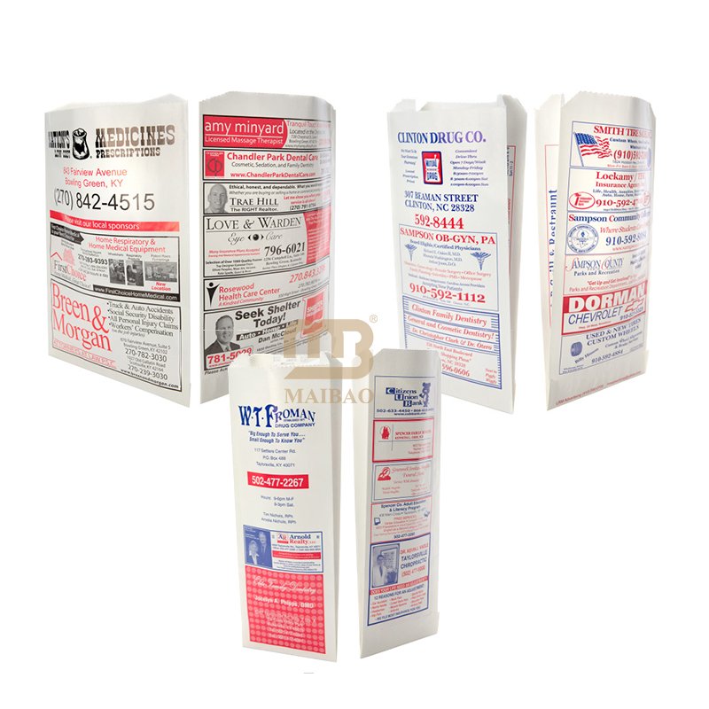Custom printing size pharmacy craft sos white kraft paper bags for hospital medication Prescription pill Pickup packaging