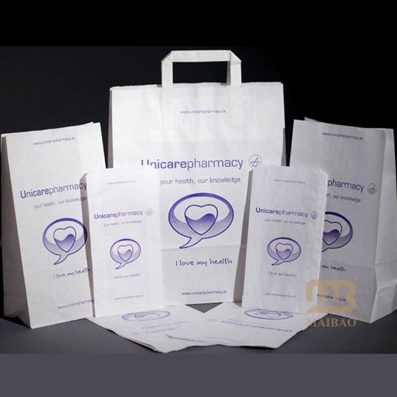 Custom printing size pharmacy craft sos white kraft paper bags for hospital medication Prescription pill Pickup packaging