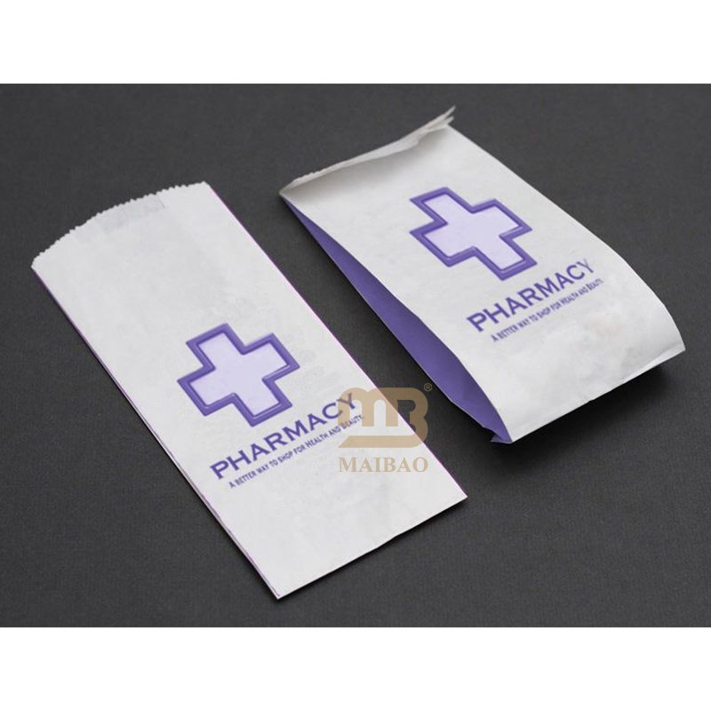 Custom printing size pharmacy craft sos white kraft paper bags for hospital medication Prescription pill Pickup packaging