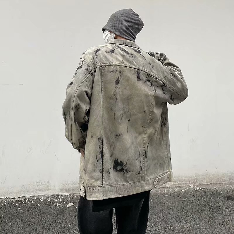 custom Wholesale Vintage Street Men's Wear Washed Tie Dyed Denim Jacket Street Wear Jeans Jackets