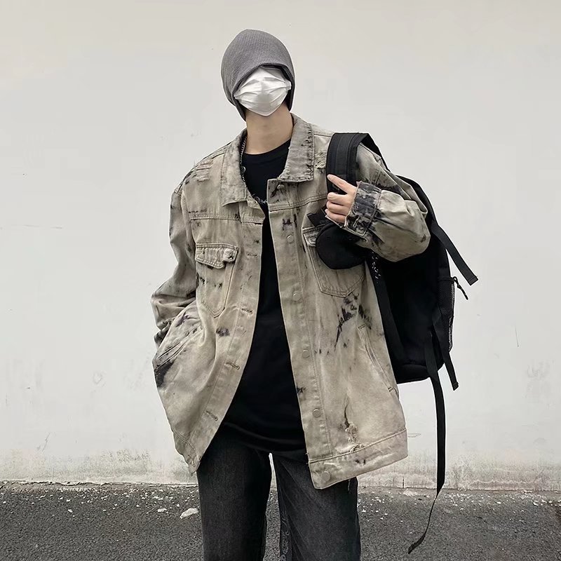 custom Wholesale Vintage Street Men's Wear Washed Tie Dyed Denim Jacket Street Wear Jeans Jackets