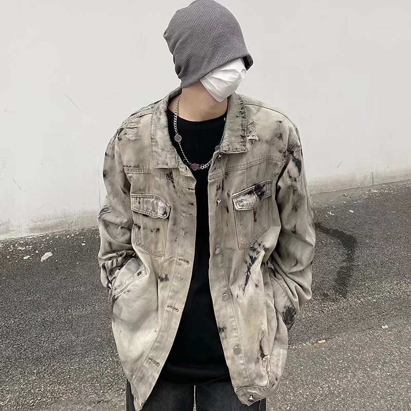 custom Wholesale Vintage Street Men's Wear Washed Tie Dyed Denim Jacket Street Wear Jeans Jackets