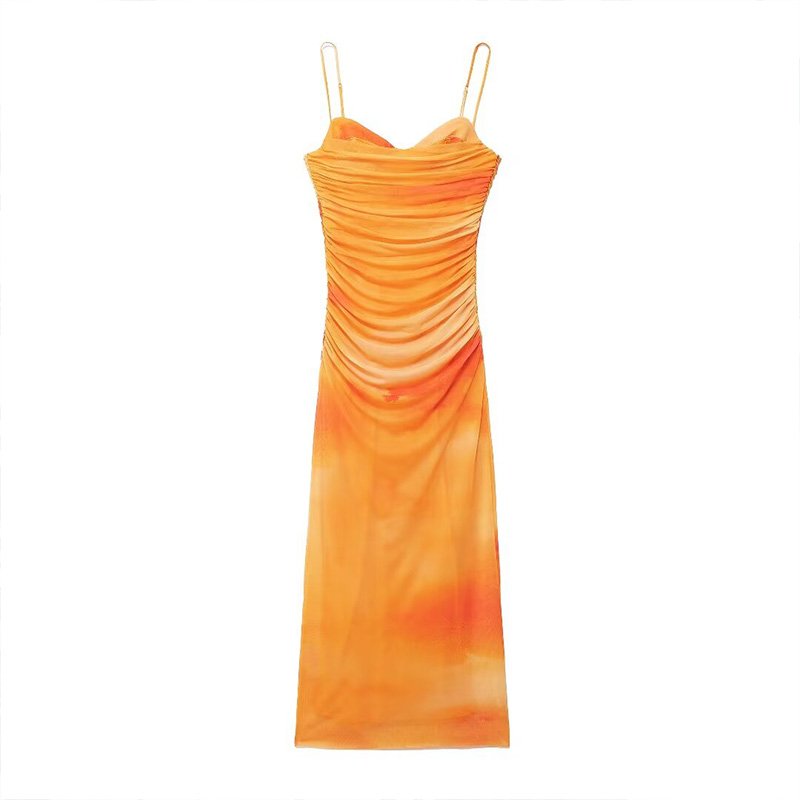 ZATRHMBM Women 2024 Summer New Fashion Tie Dye Print Dress Off The Side Zipper Sexy Backless Female Dresses Vestidos Mujer