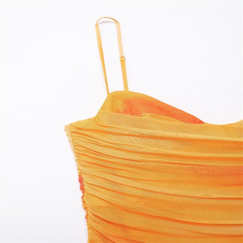 ZATRHMBM Women 2024 Summer New Fashion Tie Dye Print Dress Off The Side Zipper Sexy Backless Female Dresses Vestidos Mujer