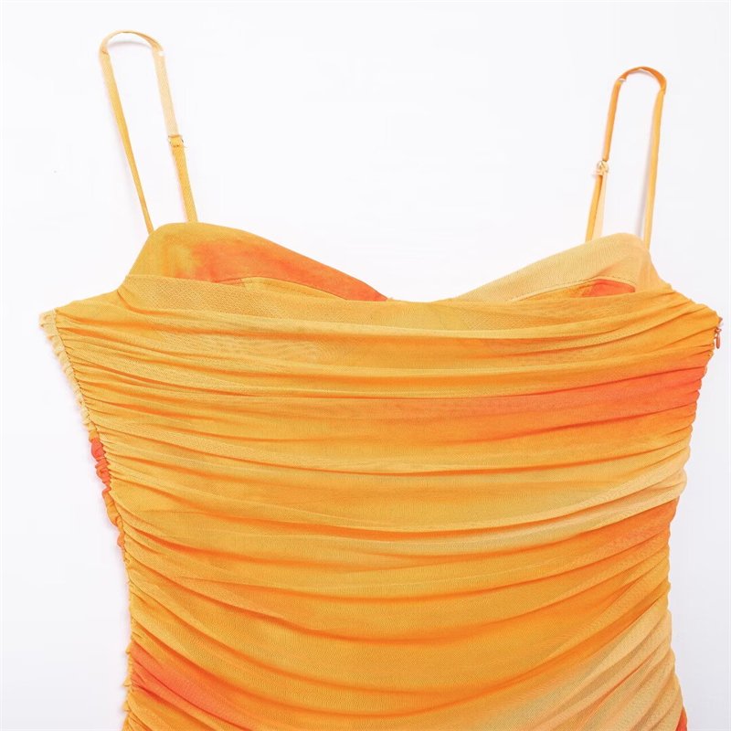 ZATRHMBM Women 2024 Summer New Fashion Tie Dye Print Dress Off The Side Zipper Sexy Backless Female Dresses Vestidos Mujer