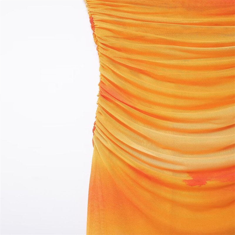ZATRHMBM Women 2024 Summer New Fashion Tie Dye Print Dress Off The Side Zipper Sexy Backless Female Dresses Vestidos Mujer