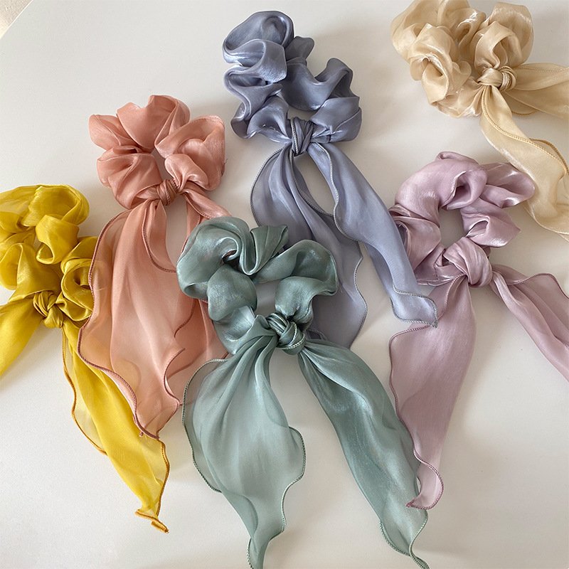 high tension chunky silk gauze pastel scrunchies hair ties elastic high quality elastic hair ties silk custom silk scrunchies