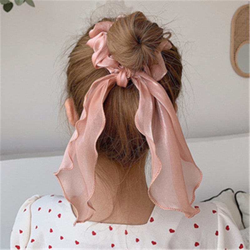 high tension chunky silk gauze pastel scrunchies hair ties elastic high quality elastic hair ties silk custom silk scrunchies