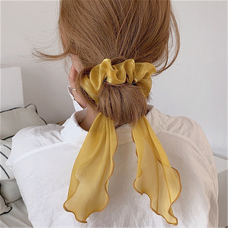 high tension chunky silk gauze pastel scrunchies hair ties elastic high quality elastic hair ties silk custom silk scrunchies