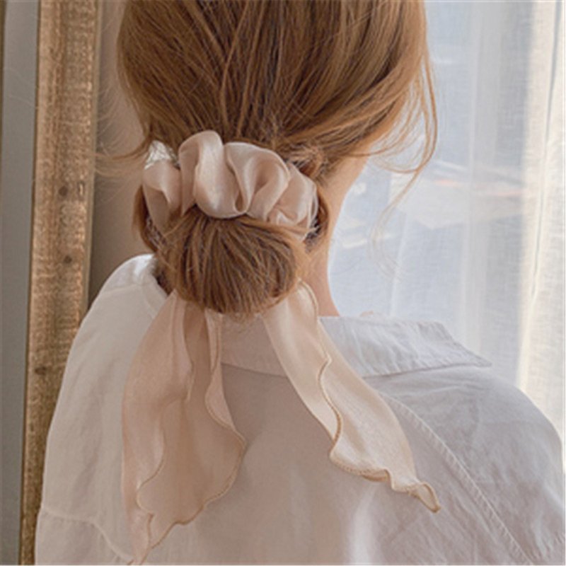 high tension chunky silk gauze pastel scrunchies hair ties elastic high quality elastic hair ties silk custom silk scrunchies
