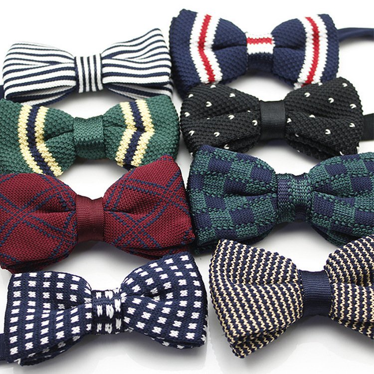 Men's Knit Pre-tied Bow Tie Adjustable Knitted Bowtie for men women children