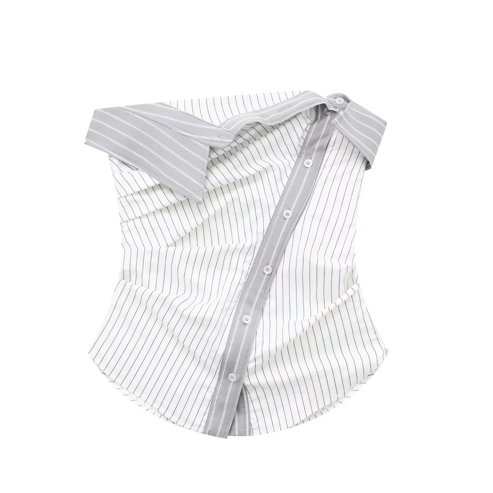 GX7023 Fashion 2024 summer irregular stripe diagonal button blouse ladies tight fit unique tube top women