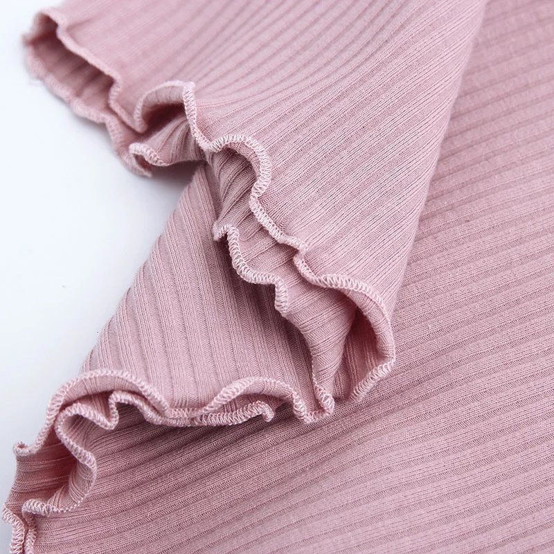 Hot girl short paragraph navel sweater female summer new v-neck sexy slim wooden ears a button short navel top