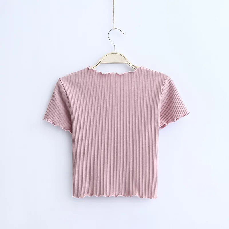 Hot girl short paragraph navel sweater female summer new v-neck sexy slim wooden ears a button short navel top