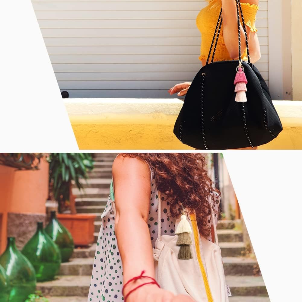 Tassels Keychain Wholesale Multi Color Three Layers Tie Dye Tassels Bag Car Keyring Charm Handbag Accessories Macrame Keychains