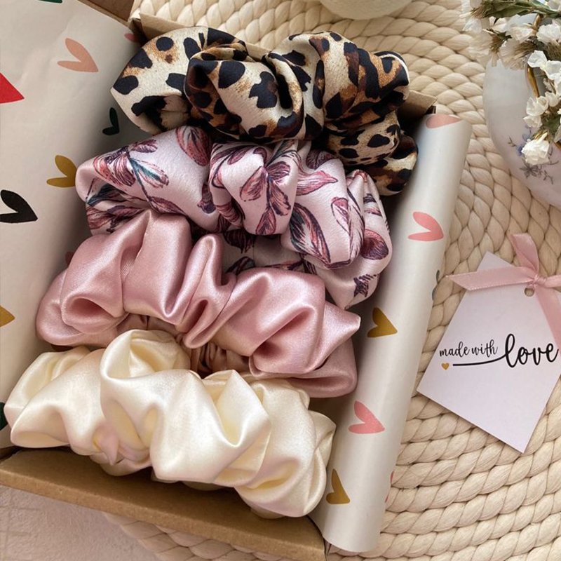 100% mulberry Silk Scrunchie band Bulk Hair Accessories Custom Logo Label silk Scrunchies with box