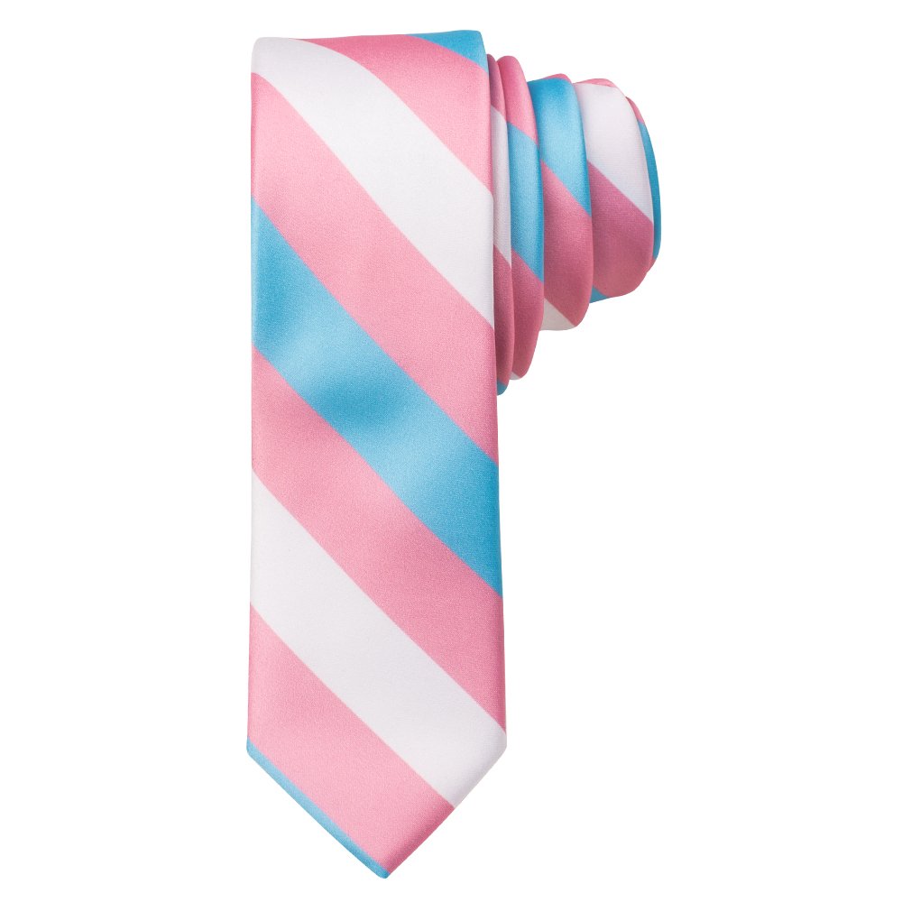 Custom-made Fashion Mens Polyester Slim Rainbow Tie Blue White Pink Striped Necktie