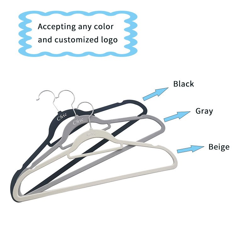 Customized Cloth Hanger Wholesale Black Grey Custom 50 Pack Coat Velvet Hangers For Cloths