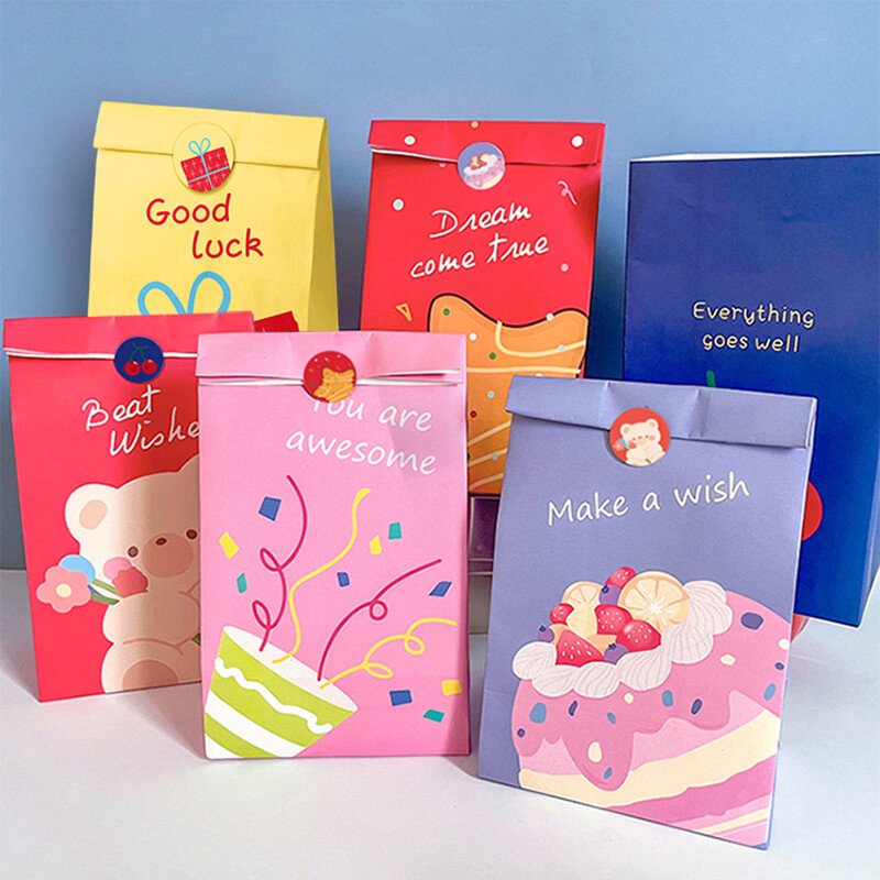Custom logo print Gift Bag Christmas new year goodie Die Cut Handle Candy shopping Paper Bags With bow ties