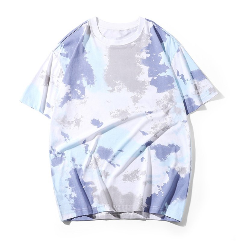 Summer tie dye short sleeved T-shirt men's round neck loose casual versatile round neck