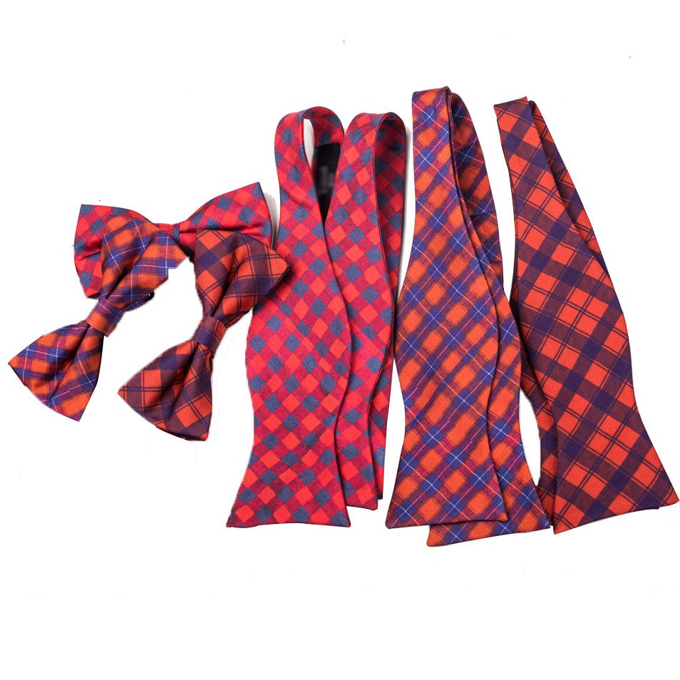 Two-piece Set Of Plaid Silk Printed Pre Tied And Self Bow Tie Set For Tuxedo High Quality For Men