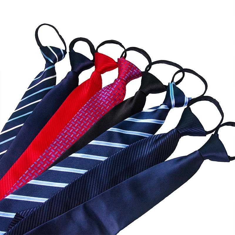 Wholesale men's business dress zip-up tie red groom wedding blue stripes Korean version black lazy tie