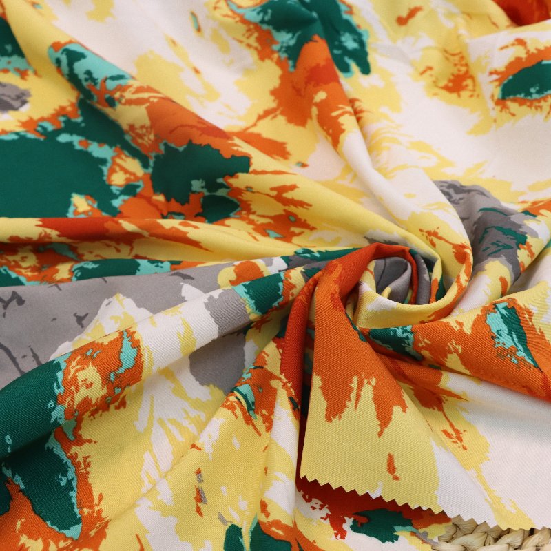 New European American Style 100% Polyester Tie-Dye Printed Fabric Breathable Double-Sided Floral Pattern Slightly Stretchy